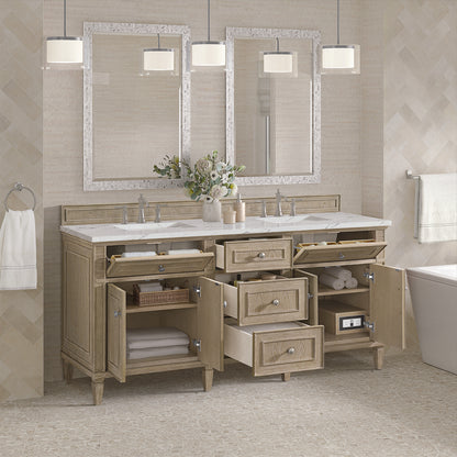 James Martin - Lorelai 72" Double Vanity, Whitewashed Oak w/ 3 CM Ethereal Noctis Silestone Top - 424-V72-WWO-3ENC view 5