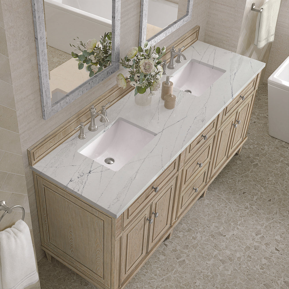 James Martin - Lorelai 72" Double Vanity, Whitewashed Oak w/ 3 CM Ethereal Noctis Silestone Top - 424-V72-WWO-3ENC view 7