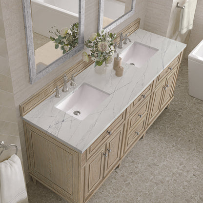 James Martin - Lorelai 72" Double Vanity, Whitewashed Oak w/ 3 CM Ethereal Noctis Silestone Top - 424-V72-WWO-3ENC view 7