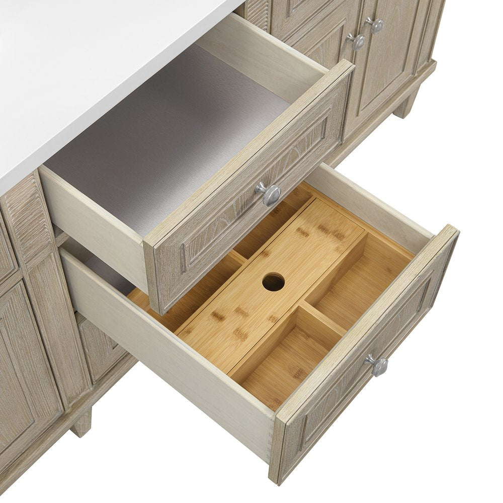 James Martin - Lorelai 72" Double Vanity, Whitewashed Oak w/ 3 CM Ethereal Noctis Silestone Top - 424-V72-WWO-3ENC view 13