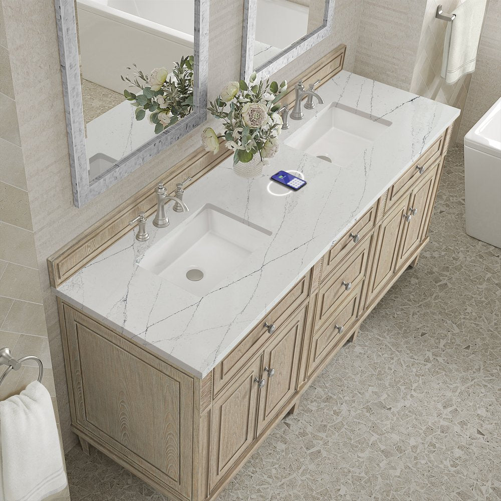 James Martin - Lorelai 72" Double Vanity, Whitewashed Oak w/ 3 CM Ethereal Noctis Silestone Top w/FreePower Wireless Charger - 424-V72-WWO-FENC view 8