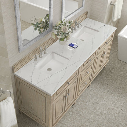 James Martin - Lorelai 72" Double Vanity, Whitewashed Oak w/ 3 CM Ethereal Noctis Silestone Top w/FreePower Wireless Charger - 424-V72-WWO-FENC view 8