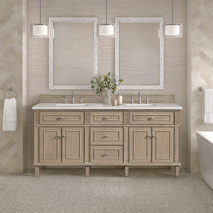 James Martin - Lorelai 72" Double Vanity, Whitewashed Oak w/ 3 CM Lime Delight Silestone Top - 424-V72-WWO-3LDL view 3