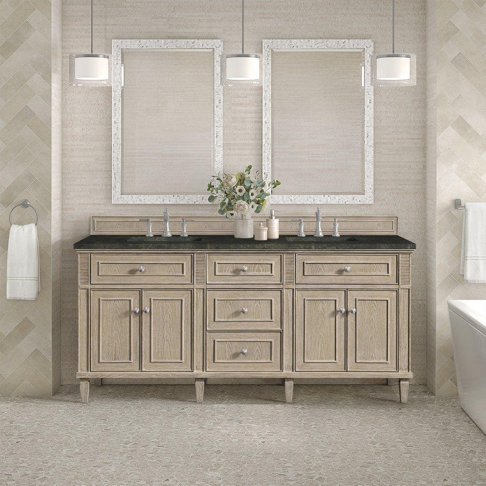 James Martin - Lorelai 72" Double Vanity, Whitewashed Oak, w/ 3 CM Phantome Eclos Top - 424-V72-WWO-3PHT view 3