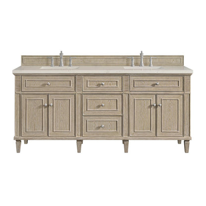 James Martin - Lorelai 72" Double Vanity, Whitewashed Oak, w/ 3 CM Siberian Silestone Top - 424-V72-WWO-3SFR view 1