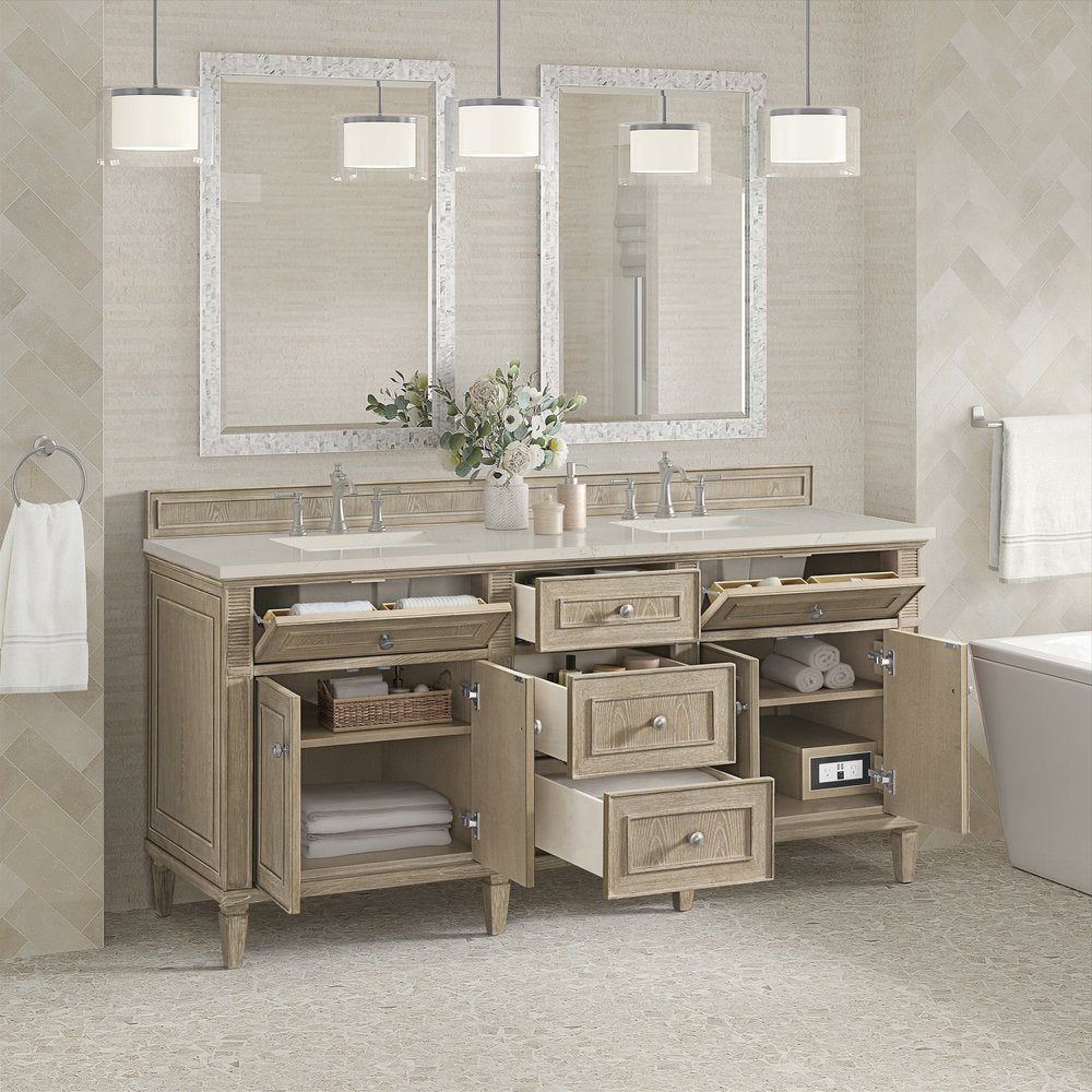 James Martin - Lorelai 72" Double Vanity, Whitewashed Oak, w/ 3 CM Siberian Silestone Top - 424-V72-WWO-3SFR view 5