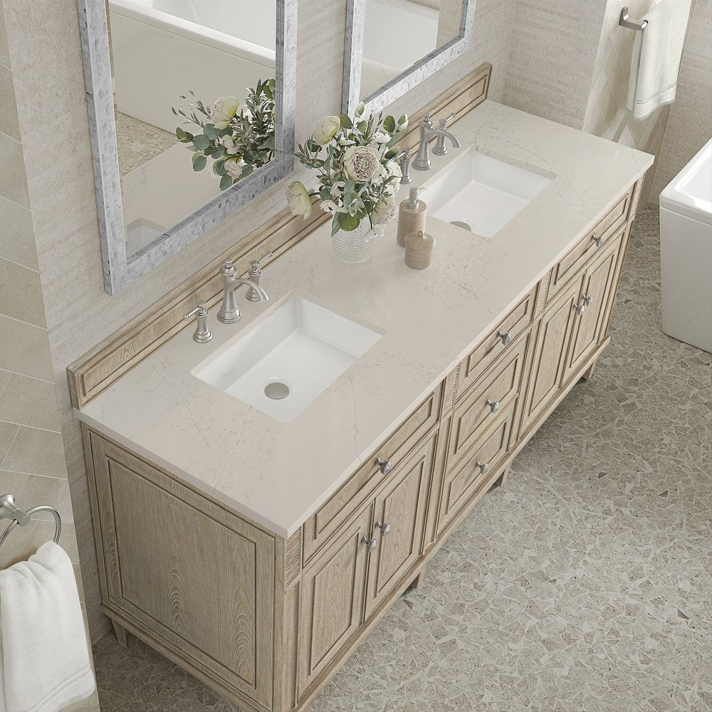 James Martin - Lorelai 72" Double Vanity, Whitewashed Oak, w/ 3 CM Siberian Silestone Top - 424-V72-WWO-3SFR view 7