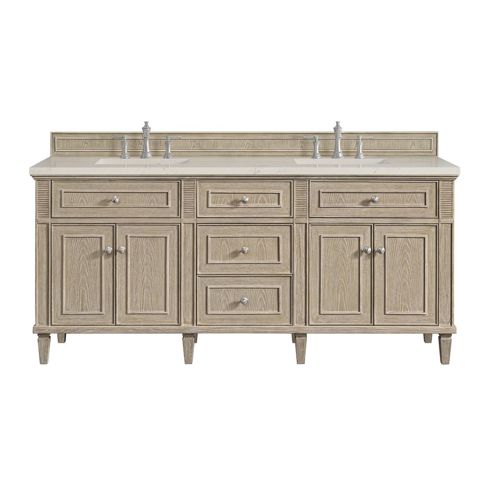 James Martin - Lorelai 72" Double Vanity, Whitewashed Oak, w/ 3 CM Siberian Silestone Top w/FreePower Wireless Charger - 424-V72-WWO-FSFR view 1