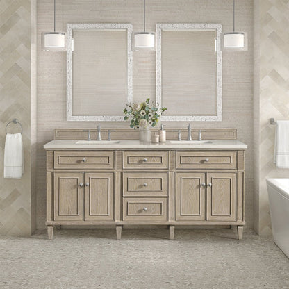 James Martin - Lorelai 72" Double Vanity, Whitewashed Oak, w/ 3 CM Siberian Silestone Top w/FreePower Wireless Charger - 424-V72-WWO-FSFR view 3