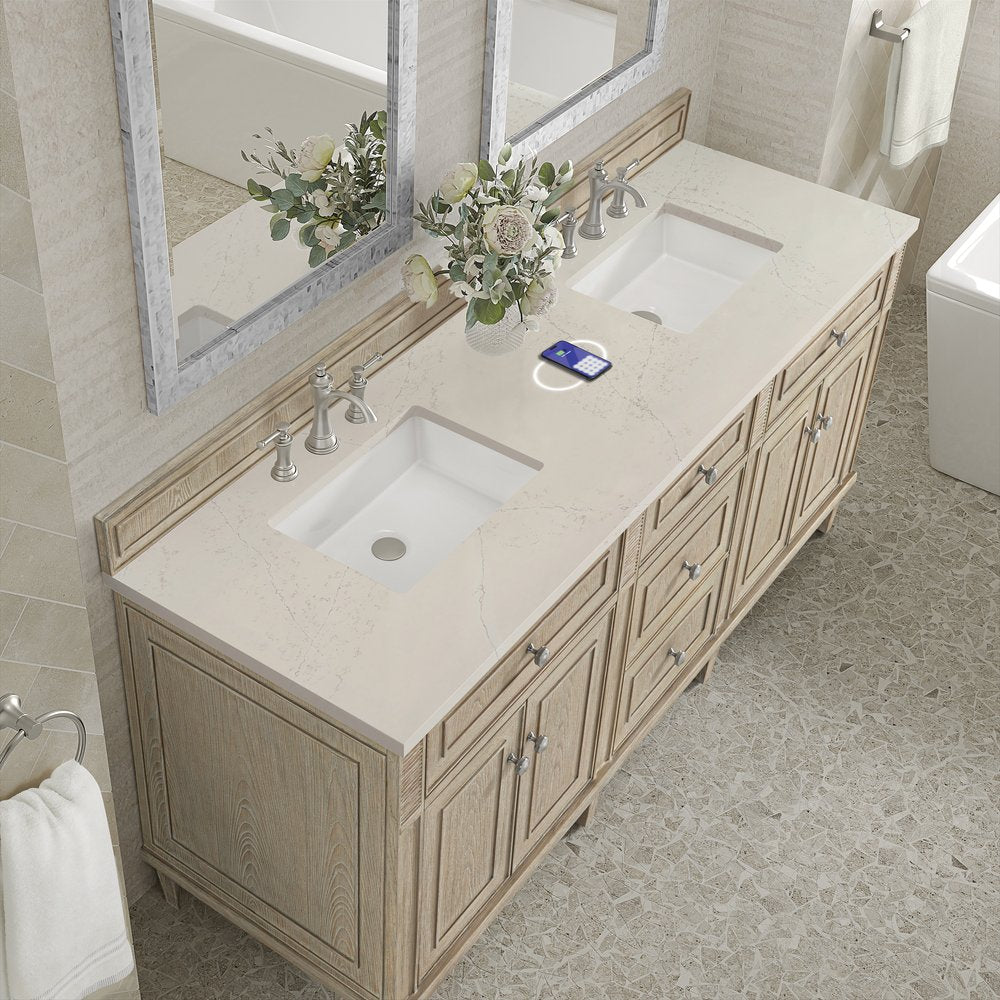 James Martin - Lorelai 72" Double Vanity, Whitewashed Oak, w/ 3 CM Siberian Silestone Top w/FreePower Wireless Charger - 424-V72-WWO-FSFR view 7