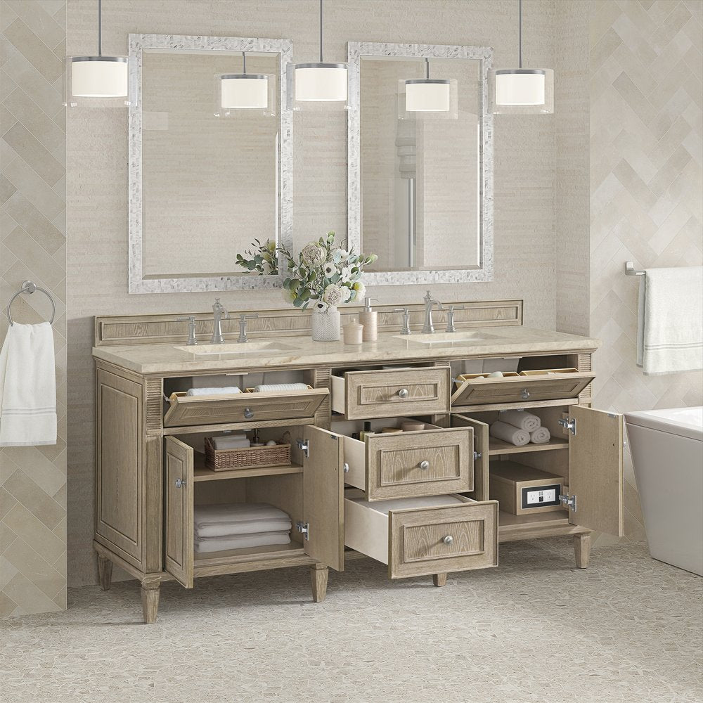 James Martin - Lorelai 72" Double Vanity, Whitewashed Oak, w/ 3 CM Tajnar Eclos Top - 424-V72-WWO-3TJR view 5