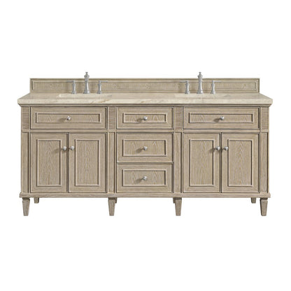 James Martin - Lorelai 72" Double Vanity, Whitewashed Oak, w/ 3 CM Tajnar Eclos Top w/FreePower Wireless Charger - 424-V72-WWO-FTJR view 1