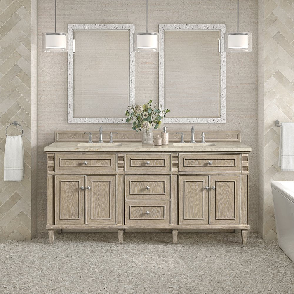James Martin - Lorelai 72" Double Vanity, Whitewashed Oak, w/ 3 CM Tajnar Eclos Top w/FreePower Wireless Charger - 424-V72-WWO-FTJR view 3