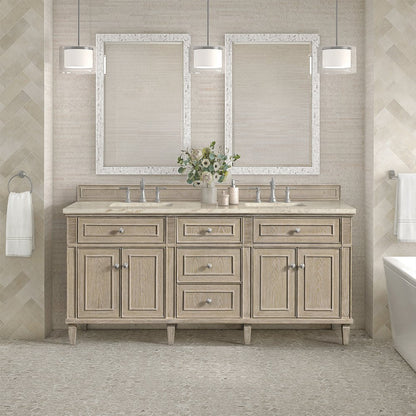 James Martin - Lorelai 72" Double Vanity, Whitewashed Oak, w/ 3 CM Tajnar Eclos Top w/FreePower Wireless Charger - 424-V72-WWO-FTJR view 3