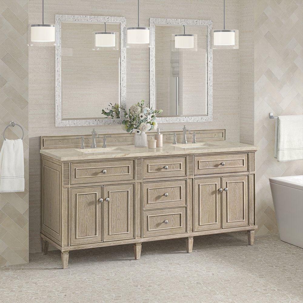 James Martin - Lorelai 72" Double Vanity, Whitewashed Oak, w/ 3 CM Tajnar Eclos Top w/FreePower Wireless Charger - 424-V72-WWO-FTJR view 4