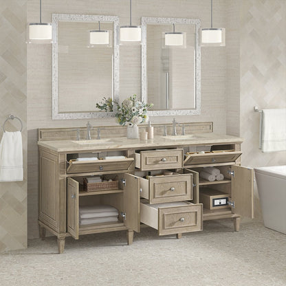 James Martin - Lorelai 72" Double Vanity, Whitewashed Oak, w/ 3 CM Tajnar Eclos Top w/FreePower Wireless Charger - 424-V72-WWO-FTJR view 5