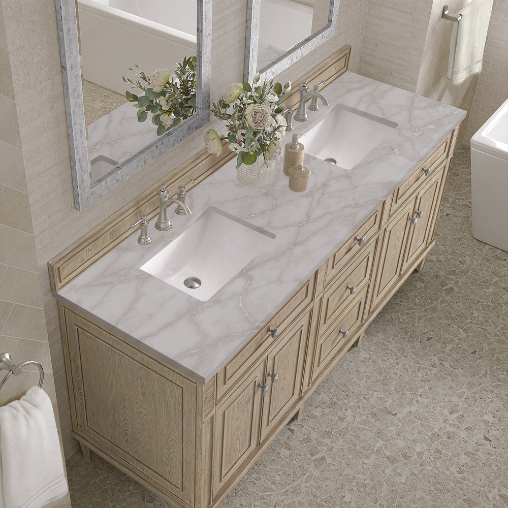 James Martin - Lorelai 72" Double Vanity, Whitewashed Oak w/ 3 CM Victorian Silver Silestone Top - 424-V72-WWO-3VSL view 7