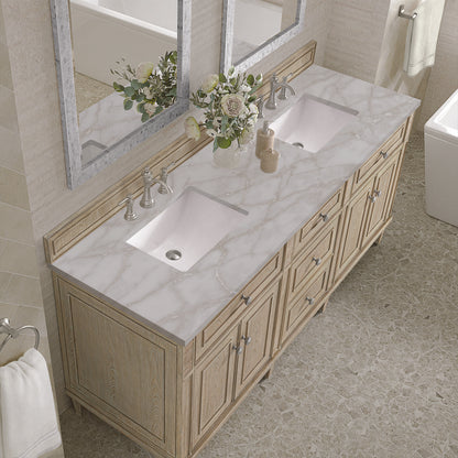James Martin - Lorelai 72" Double Vanity, Whitewashed Oak w/ 3 CM Victorian Silver Silestone Top - 424-V72-WWO-3VSL view 7