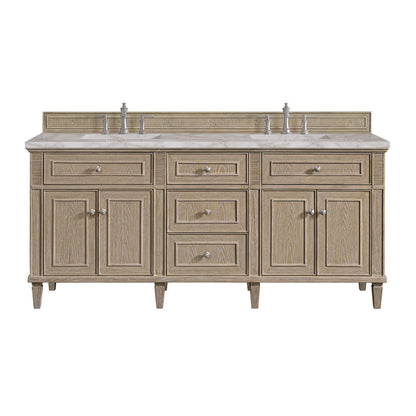 James Martin - Lorelai 72" Double Vanity, Whitewashed Oak w/ 3 CM Victorian Silver Silestone Top w/FreePower Wireless Charger - 424-V72-WWO-FVSL view 1