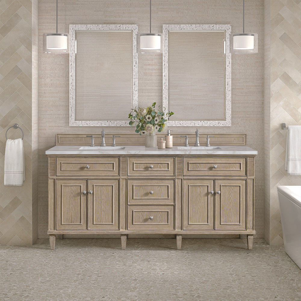 James Martin - Lorelai 72" Double Vanity, Whitewashed Oak w/ 3 CM Victorian Silver Silestone Top w/FreePower Wireless Charger - 424-V72-WWO-FVSL view 4