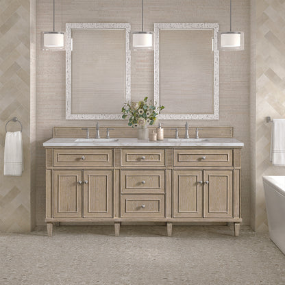 James Martin - Lorelai 72" Double Vanity, Whitewashed Oak w/ 3 CM Victorian Silver Silestone Top w/FreePower Wireless Charger - 424-V72-WWO-FVSL view 4