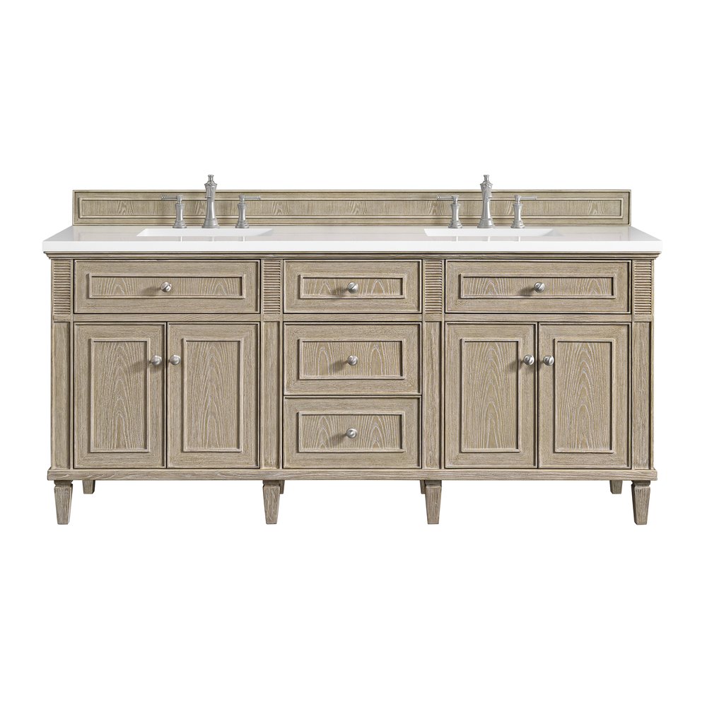 James Martin - Lorelai 72" Double Vanity, Whitewashed Oak w/ 3 CM White Zeus Silestone Top - 424-V72-WWO-3WZ view 1