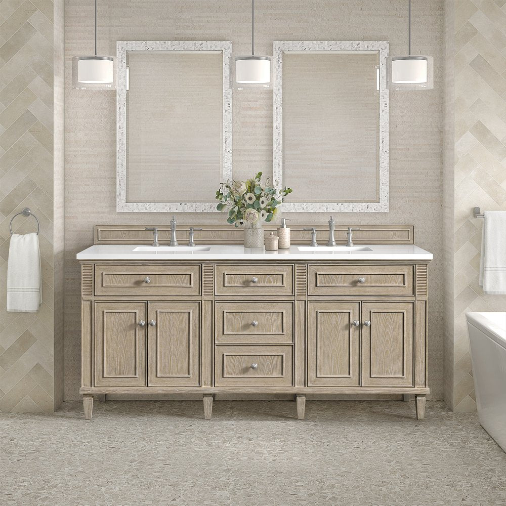James Martin - Lorelai 72" Double Vanity, Whitewashed Oak w/ 3 CM White Zeus Silestone Top - 424-V72-WWO-3WZ view 3