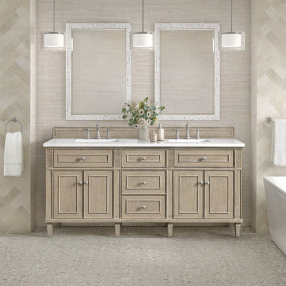 James Martin - Lorelai 72" Double Vanity, Whitewashed Oak w/ 3 CM White Zeus Silestone Top - 424-V72-WWO-3WZ view 3