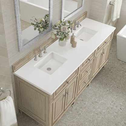 James Martin - Lorelai 72" Double Vanity, Whitewashed Oak w/ 3 CM White Zeus Silestone Top - 424-V72-WWO-3WZ view 7