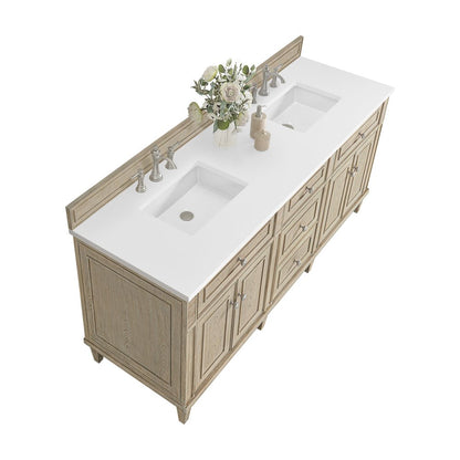 James Martin - Lorelai 72" Double Vanity, Whitewashed Oak w/ 3 CM White Zeus Silestone Top - 424-V72-WWO-3WZ view 8