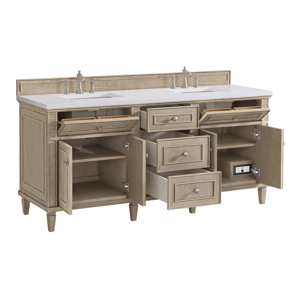 James Martin - Lorelai 72" Double Vanity, Whitewashed Oak w/ 3 CM White Zeus Silestone Top - 424-V72-WWO-3WZ view 9