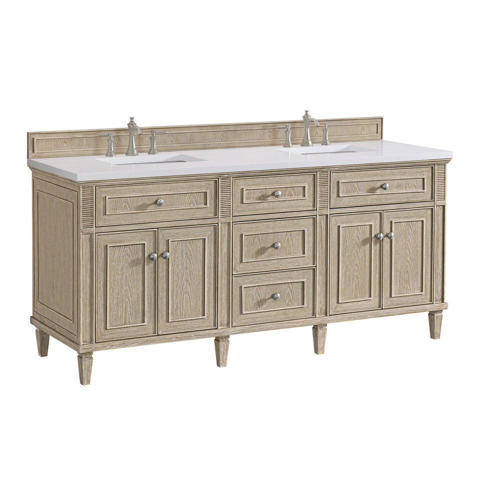 James Martin - Lorelai 72" Double Vanity, Whitewashed Oak w/ 3 CM White Zeus Silestone Top - 424-V72-WWO-3WZ view 12
