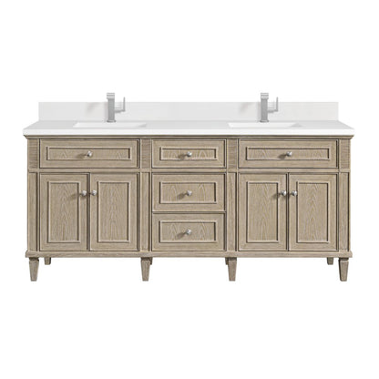 James Martin - Lorelai 72" Double Vanity, Whitewashed Oak w/ Single Hole 3 CM White Zeus Silestone Top & Backsplash - 424-V72-WWO-1WZ view 1