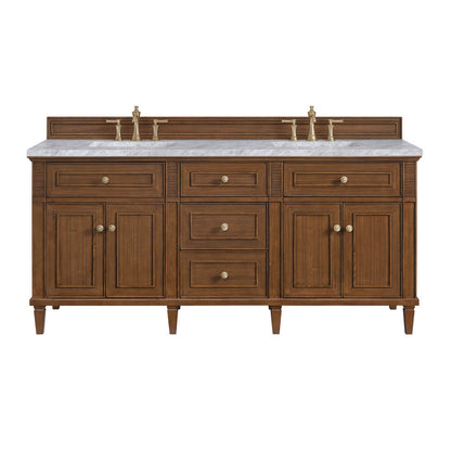 James Martin - Lorelai 72"Double Vanity, Mid-Century Walnut w/ 3 CM Carrara White Marble Top - 424-V72-WLT-3CAR view 1