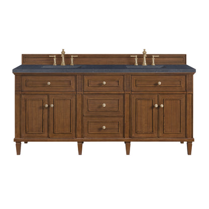 James Martin - Lorelai 72"Double Vanity, Mid-Century Walnut w/ 3 CM Charcoal Soapstone Silestone Top - 424-V72-WLT-3CSP view 1