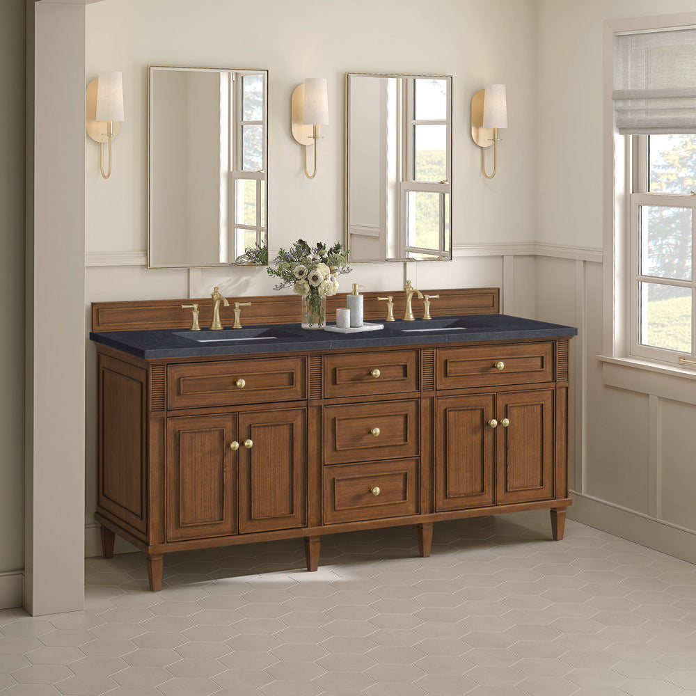 James Martin - Lorelai 72"Double Vanity, Mid-Century Walnut w/ 3 CM Charcoal Soapstone Silestone Top - 424-V72-WLT-3CSP view 4