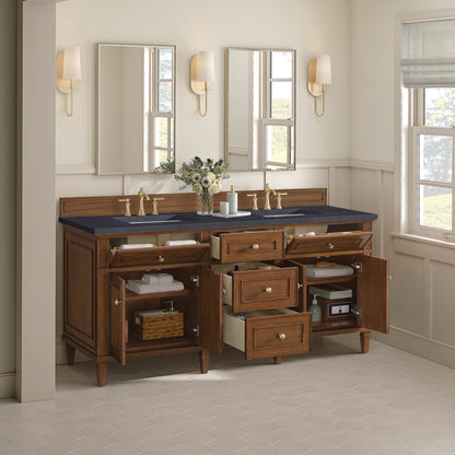 James Martin - Lorelai 72"Double Vanity, Mid-Century Walnut w/ 3 CM Charcoal Soapstone Silestone Top - 424-V72-WLT-3CSP view 5