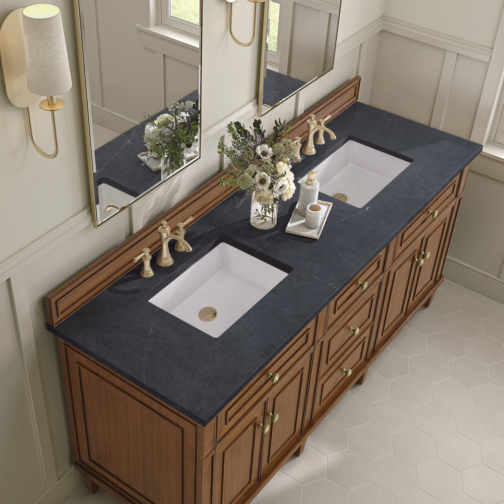 James Martin - Lorelai 72"Double Vanity, Mid-Century Walnut w/ 3 CM Charcoal Soapstone Silestone Top - 424-V72-WLT-3CSP view 7