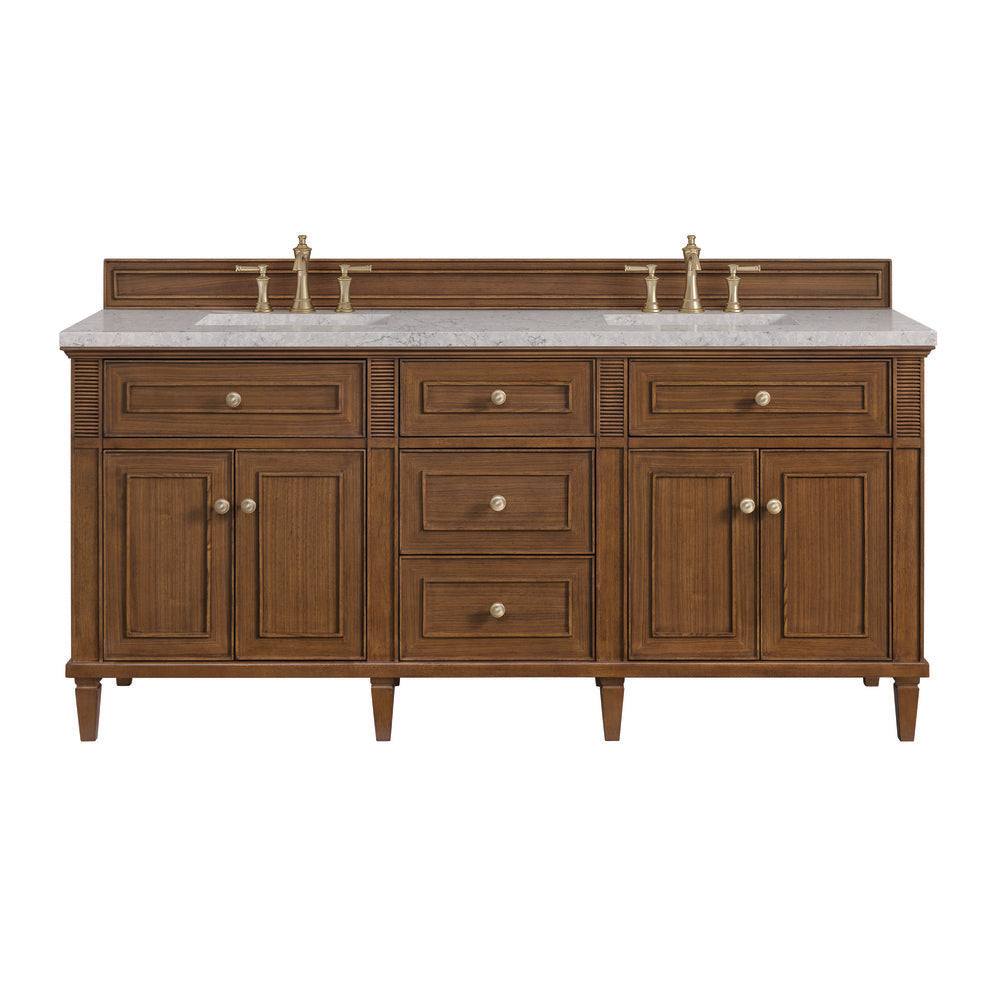James Martin - Lorelai 72"Double Vanity, Mid-Century Walnut w/ 3 CM Eternal Jasmine Pearl Silestone Top - 424-V72-WLT-3EJP view 1