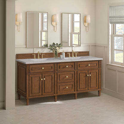 James Martin - Lorelai 72"Double Vanity, Mid-Century Walnut w/ 3 CM Eternal Jasmine Pearl Silestone Top - 424-V72-WLT-3EJP view 4