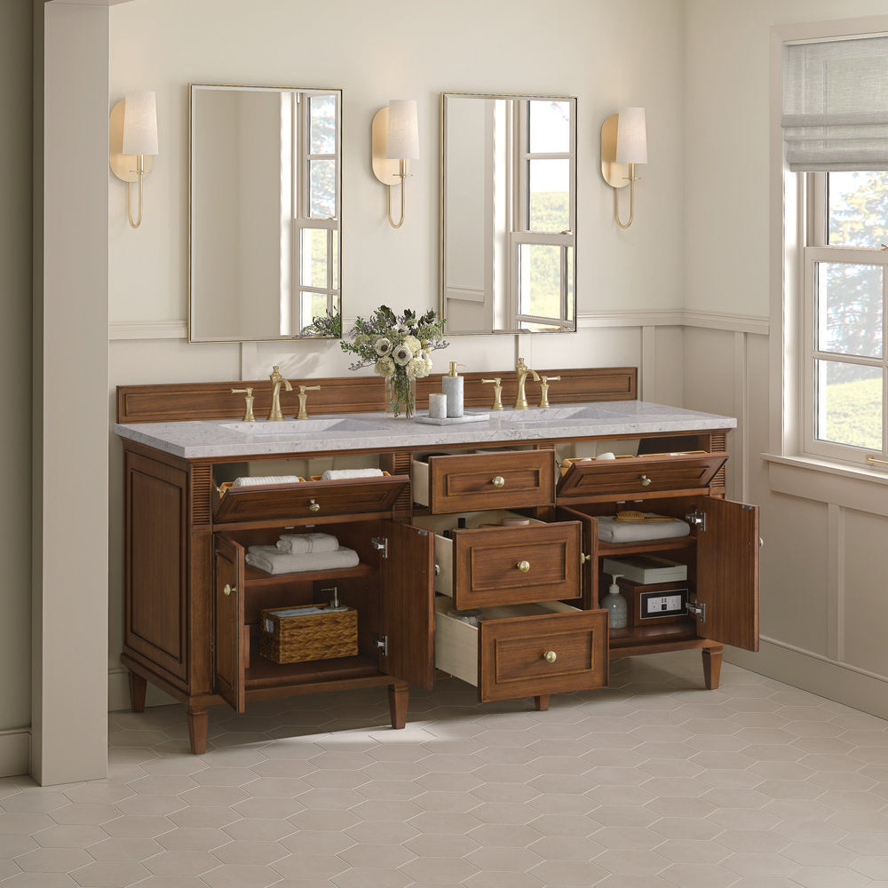 James Martin - Lorelai 72"Double Vanity, Mid-Century Walnut w/ 3 CM Eternal Jasmine Pearl Silestone Top - 424-V72-WLT-3EJP view 5