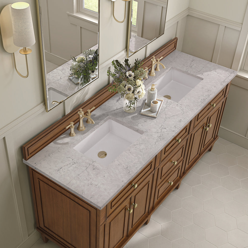 James Martin - Lorelai 72"Double Vanity, Mid-Century Walnut w/ 3 CM Eternal Jasmine Pearl Silestone Top - 424-V72-WLT-3EJP view 7