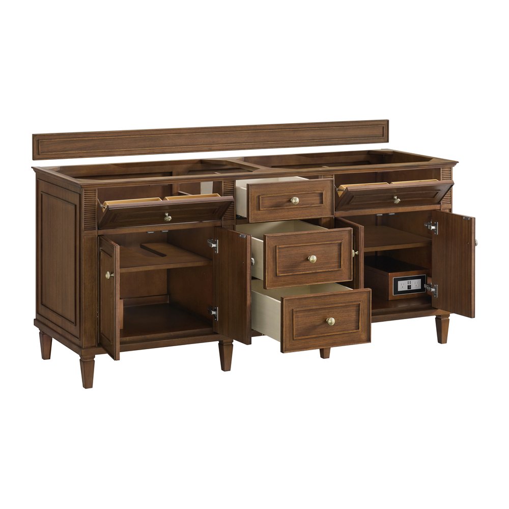James Martin - Lorelai 72"Double Vanity, Mid-Century Walnut w/ 3 CM Eternal Jasmine Pearl Silestone Top - 424-V72-WLT-3EJP view 8