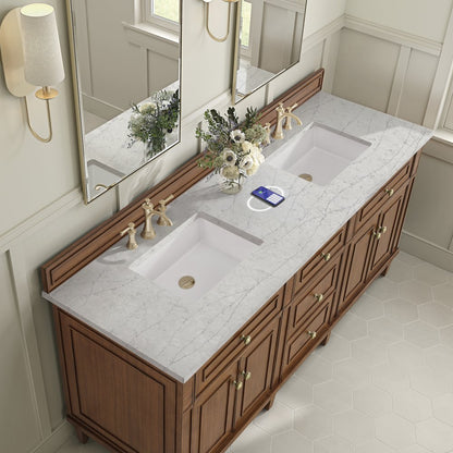 James Martin - Lorelai 72"Double Vanity, Mid-Century Walnut w/ 3 CM Eternal Jasmine Pearl Silestone Top w/FreePower Wireless Charger - 424-V72-WLT-FEJP view 8