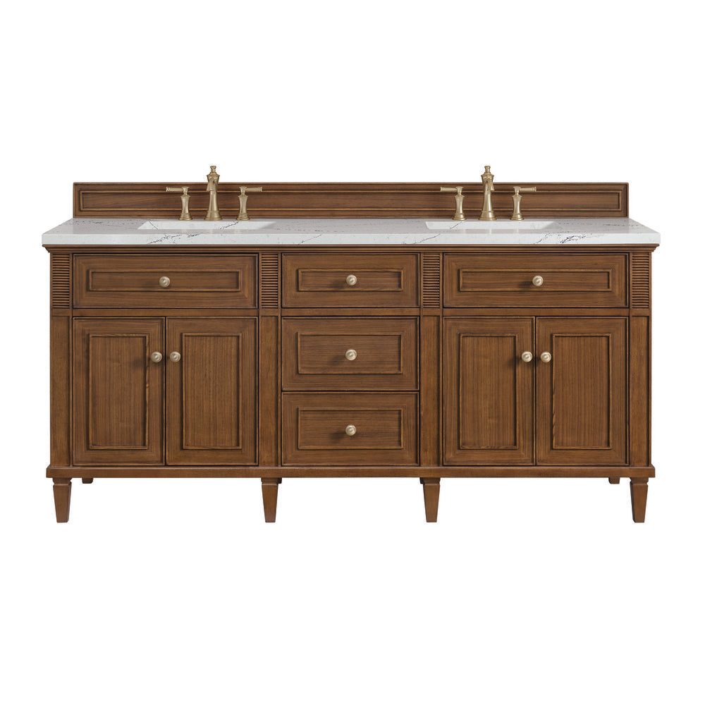 James Martin - Lorelai 72"Double Vanity, Mid-Century Walnut w/ 3 CM Ethereal Noctis Silestone Top - 424-V72-WLT-3ENC view 1