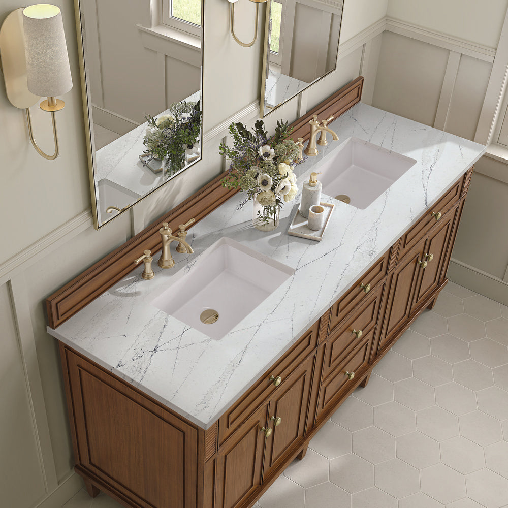 James Martin - Lorelai 72"Double Vanity, Mid-Century Walnut w/ 3 CM Ethereal Noctis Silestone Top - 424-V72-WLT-3ENC view 7