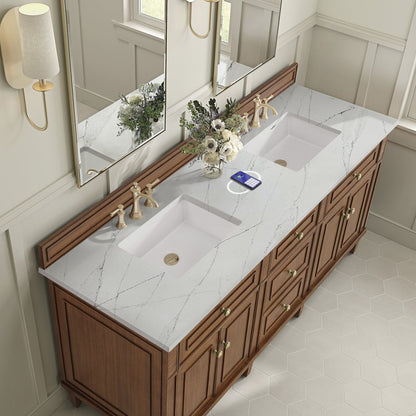 James Martin - Lorelai 72"Double Vanity, Mid-Century Walnut w/ 3 CM Ethereal Noctis Silestone Top w/FreePower Wireless Charger - 424-V72-WLT-FENC view 8