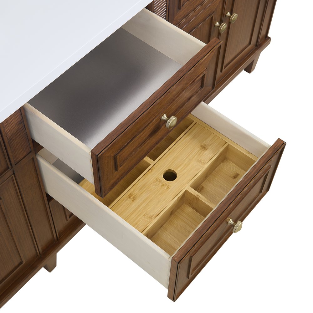 James Martin - Lorelai 72"Double Vanity, Mid-Century Walnut w/ 3 CM Ethereal Noctis Silestone Top w/FreePower Wireless Charger - 424-V72-WLT-FENC view 14