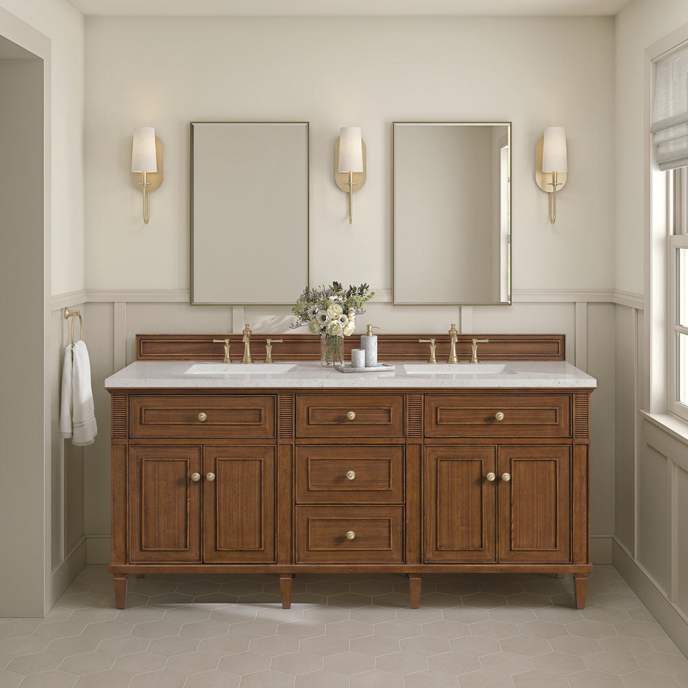 James Martin - Lorelai 72"Double Vanity, Mid-Century Walnut w/ 3 CM Lime Delight Silestone Top - 424-V72-WLT-3LDL view 3