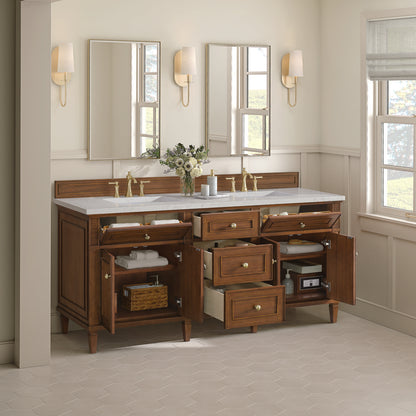 James Martin - Lorelai 72"Double Vanity, Mid-Century Walnut w/ 3 CM Lime Delight Silestone Top - 424-V72-WLT-3LDL view 5
